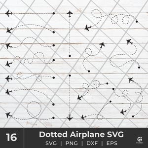 dotted airplane trajectories SVG Bundle, path or way of plane, Vector, Black Silhouette