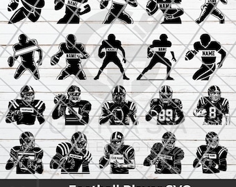 Football Player Silhouettes: Custom Name SVG Bundle (20 Designs)