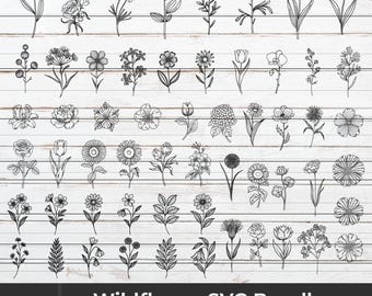 Wildflower SVG Bundle: 57 Botanical Flower Clipart (SVG, PNG)
