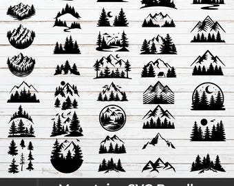 Pacchetto SVG Montagne e Foreste: Clipart Natura (Download Digitale)