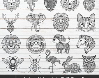 Animal Mandala SVG Bundle: Detailed Vector Designs (SVG, PNG)