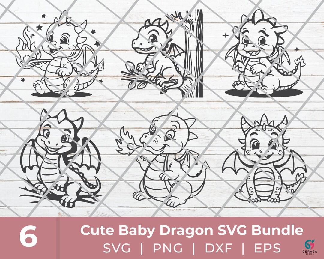 Cute Baby Dragon SVG Bundle, Dragons Cut Files, Dragon Clipart, Baby ...