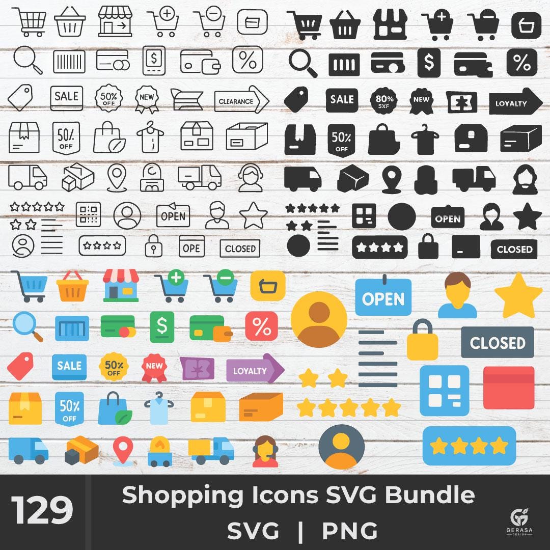 Shopping Icons SVG Bundle | Retail, Cart, Sale, Payment, Delivery ...