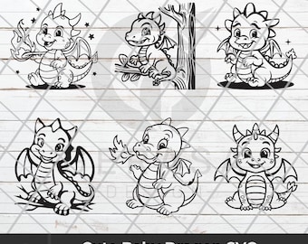 Cute Baby Dragon SVG Bundle, Dragons Cut Files, Dragon Clipart, Baby Dragon SVG
