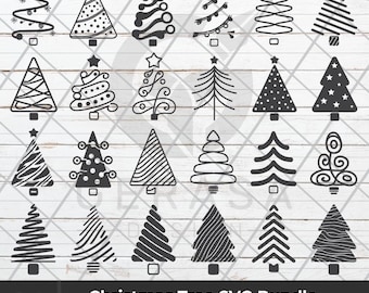 Christmas Tree SVG Bundle: 24 Black Silhouette Designs (Digital Download)