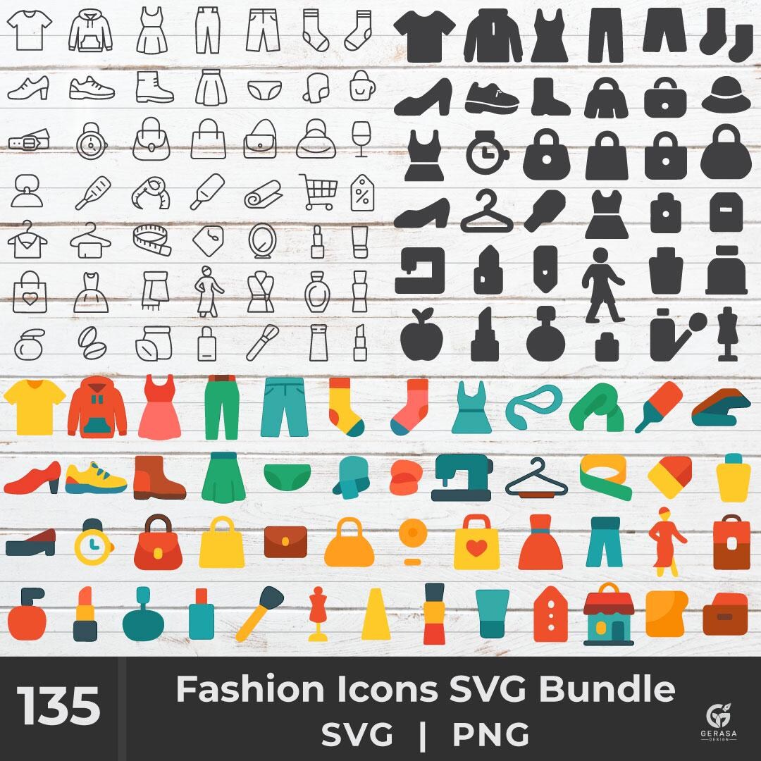 Fashion Icons SVG Bundle: Clothing, Shoes, Accessories (SVG, PNG) - Etsy