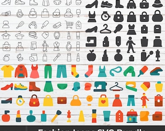 Fashion Icons SVG Bundle: Clothing, Shoes, Accessories (SVG, PNG)