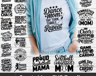 Sports Mom SVG Bundle: Jubeln, Fußball, Basketball, Softball Zitate (digitaler Download)