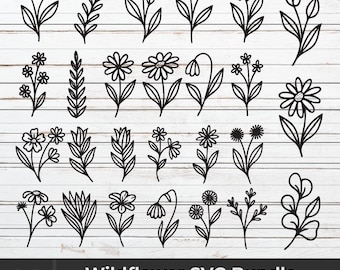 Wildflower SVG Bundle: Botanical Flower Clipart (SVG, PNG)