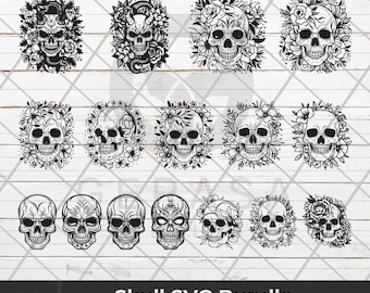 Skull SVG Bundle, Skull with flowers SVG, Floral skull svg, Skull vector, Skull Silhouette, Skull Tattoo SVG, Cut file Cricut