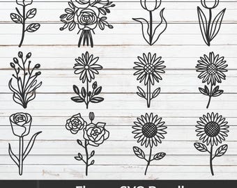 Floral Line Art SVG Bundle: Rose Botanische Illustrationen (Digitaler Download)