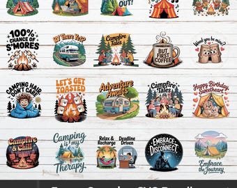 Funny Camping SVG Bundle: Campfire Quotes, Outdoor Tent (Digital Download)