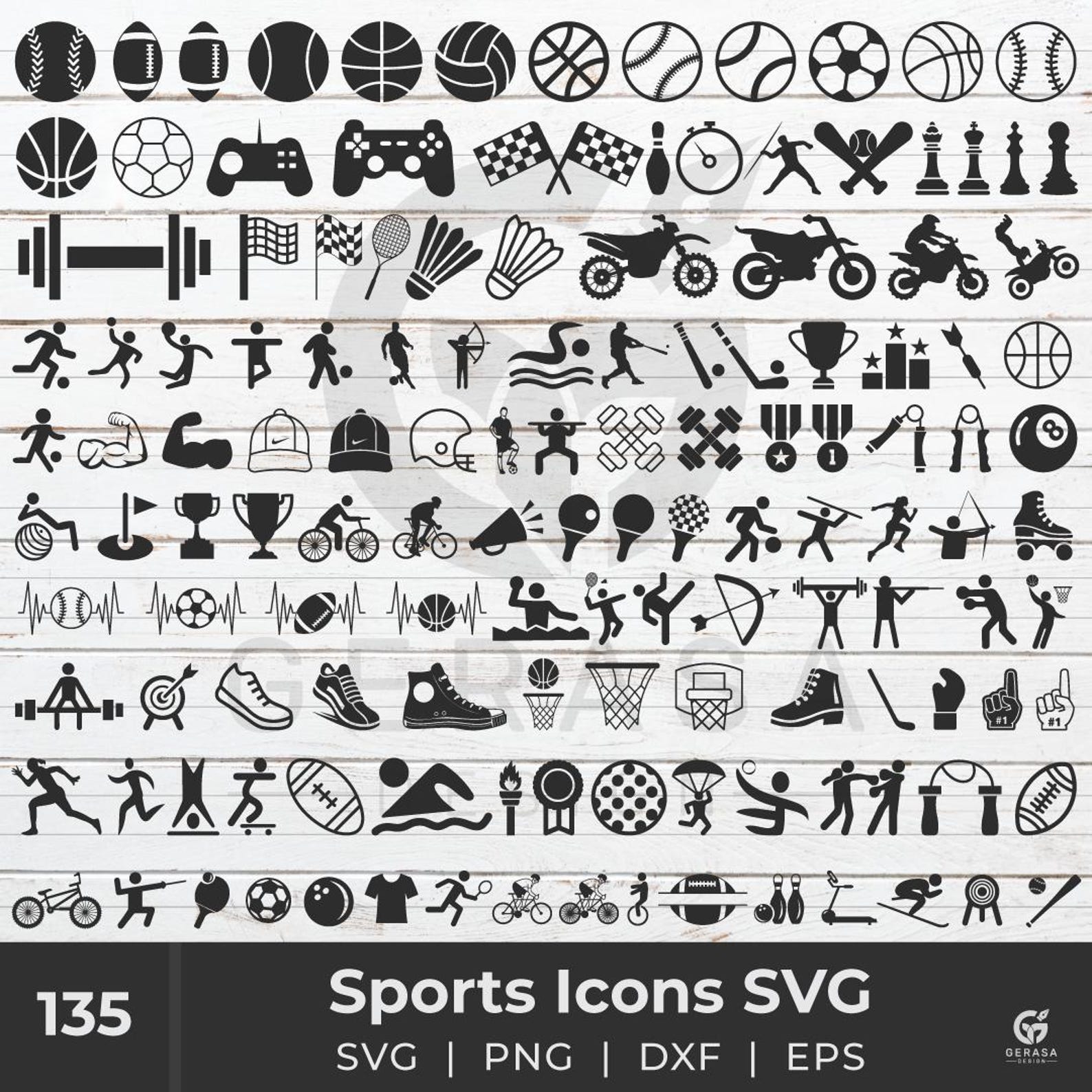 Sports Icons SVG Bundle: Ball Game Clipart (digital Download) - Etsy