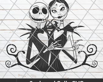 Jack e Sally SVG, Jack Skellington SVG, Nightmare Before Christmas SVG, Halloween SVG, File di taglio