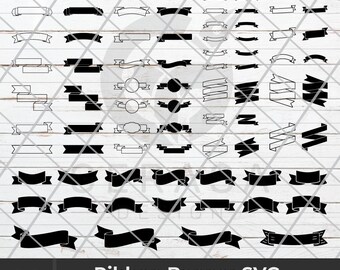 Ribbon Banner SVG Bundle: 80 Black Silhouette Clipart (Digital Download)