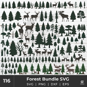 Forest SVG Bundle, Tree SVG, Tree cut file for Cricut, deer Svg, Forest scene svg, Forest silhouette svg, Instant Download