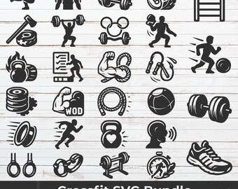Crossfit Icon SVG Bundle: Gym Workout Elements (28 Files)