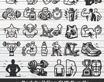 Bodybuilding SVG Bundle: Fitness Gym Line Art Icons (Cricut & Sublimation)