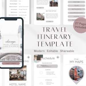 Chicago / Modello itinerario di viaggio / Itinerario mobile / Pianificatore di viaggio digitale / Pianificatore di viaggio Canva / Programma di viaggio / Modello di vacanza