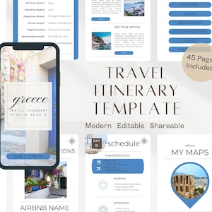 Greece | Travel Itinerary Template | Mobile Itinerary | Digital Travel Planner | Canva Travel Planner | Travel Schedule | Vacation Template