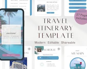 Miami Travel Itinerary Template: 27-Page Canva Planner (Digital Download)