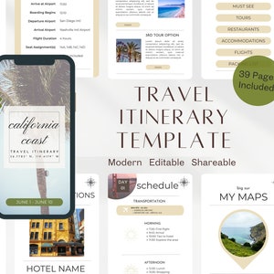California Coast | Travel Itinerary Template | Mobile Itinerary | Digital Travel Planner | Canva Travel Planner | Travel Schedule | Vacation