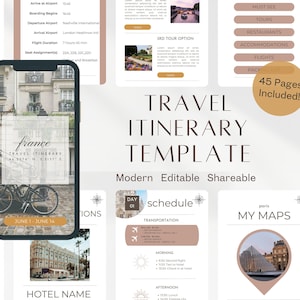 France | Travel Itinerary Template | Mobile Itinerary | Digital Travel Planner | Canva Travel Planner | Travel Schedule | Vacation Template