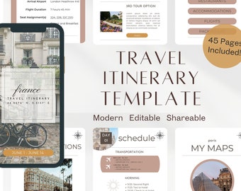 France Travel Itinerary Template: 45-Page Canva Planner (Digital Download)