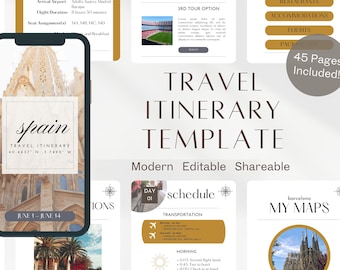 Spain Travel Itinerary Template: 45-Page Canva Planner (Digital Download)