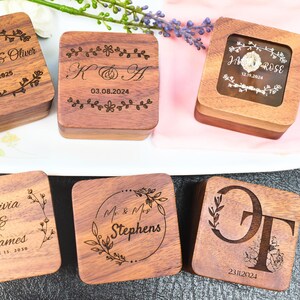 Aangepaste houten huwelijksceremonie ringdoos, gepersonaliseerde gegraveerde verlovingsringdoos, vierkante ringdoos, huwelijkscadeau, voorstel ringdooshouder