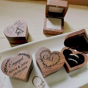 Aangepaste houten hartringdoos, gepersonaliseerde trouwringschaal, verlovingsringhouder, jubileumcadeaus, huwelijkscadeau, cadeaus voor Newlywe