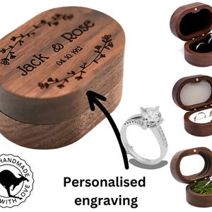 Aangepaste houten trouwringdoos, gepersonaliseerde gegraveerde verlovingsringdoos, sieradendoosje cadeau, gravure Voorstel huwelijkscadeau