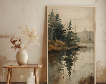 Wooded Landscape Painting by the Lake - Wall Decoration