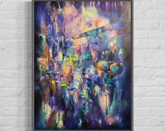 Kotel Painting: Abstract Jerusalem Western Wall Art, Judaica Canvas Print