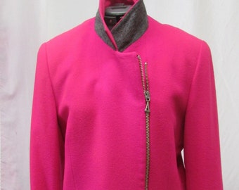 Vintage 1980's Coat Car Coat Anne Klein Wool Jacket Lightweight Coat w Side & Sleeve Zippers Hot Pink