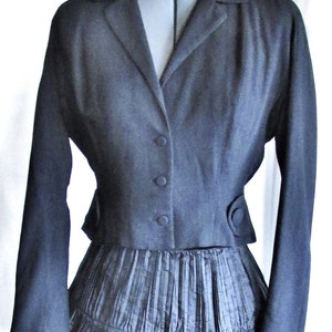 Vintage 1940's 50's Jacket Black Wool Ladies Fitted Suit Coat 3 Button Cropped Long Sleeve Berkley La Mode **Scroll down for details