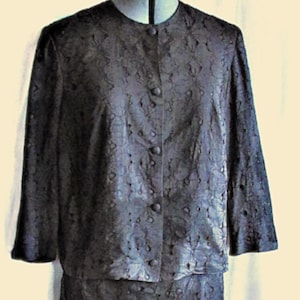 Vintage 1960's Suit Black Cotton Cut-Out Jewel Collar Jacket Gloria Swanson Puritan Forever Young **Scroll down for details