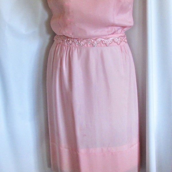 Vintage 1960's Dress Pink Pastel Silk Chiffon Sheath Dress Semi-Formal Cocktail Dress Midcentury Style **Scroll down for details