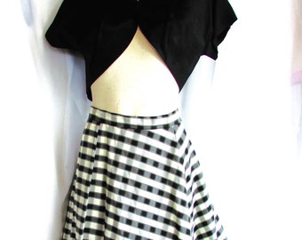 Vintage 1950's Taffeta Skirt w Shrug Black & White Check Full Circle Skirt w Black Jacket Midcentury Ensemble **Scroll down for details