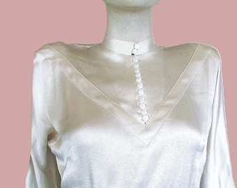 Vintage 1910- 20's Blouse Slipper Satin High Neck Button Back **Scroll down for details