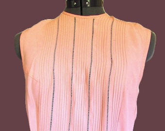 Vintage 1950's 60's Blouse Pink Silk Rayon Button Back Suit Shell Blouse **Scroll down for details