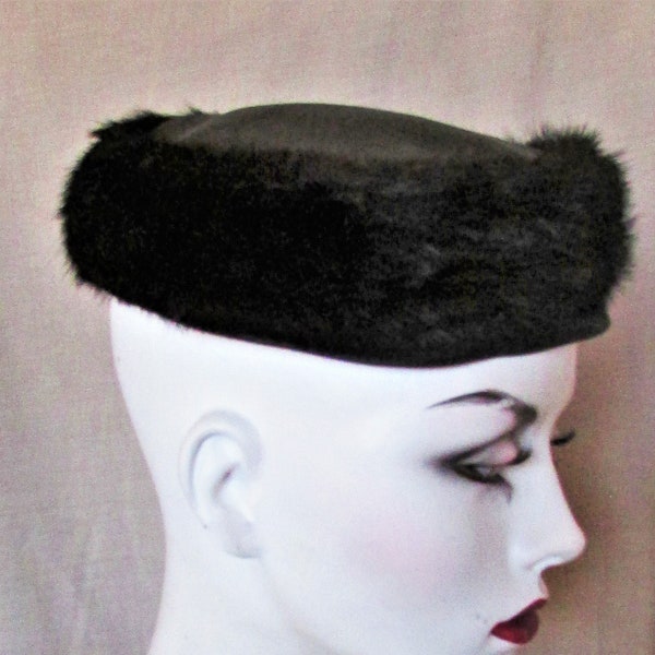 Vintage 1960's Hat Black Mink Fur Hat Pillbox Hat Designed by Patrice Mid-Century Fashion **Scroll down for details