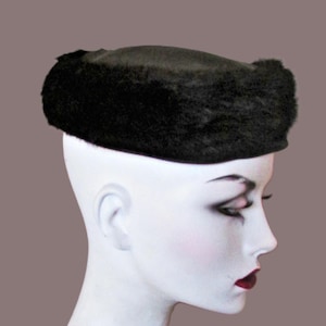 SALE Vintage 1960&#39;s Hat Black Mink Fur Hat Pillbox Hat Designed by Patrice Mid-Century Fashion **Scroll down for details