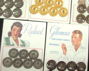 Vintage 1940's Buttons on Original Cards Lot of 5 Buy 1, 2, 3 ~ Fun Fun Fun!