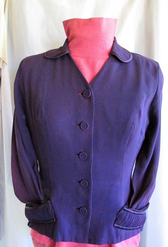 Vintage 1940's 50's Suit Jacket Purple Rayon w Sa… - image 1