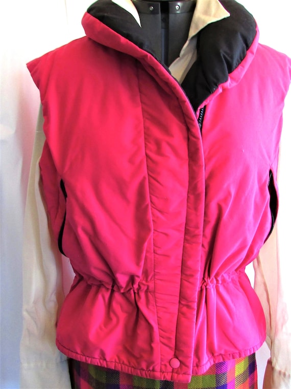 Marmot, Vintage 1970's 80's Puffer Vest Marmot Mountain Works Barbie Hot Pink Lined in Black Down Vest S/M **Scroll down for details