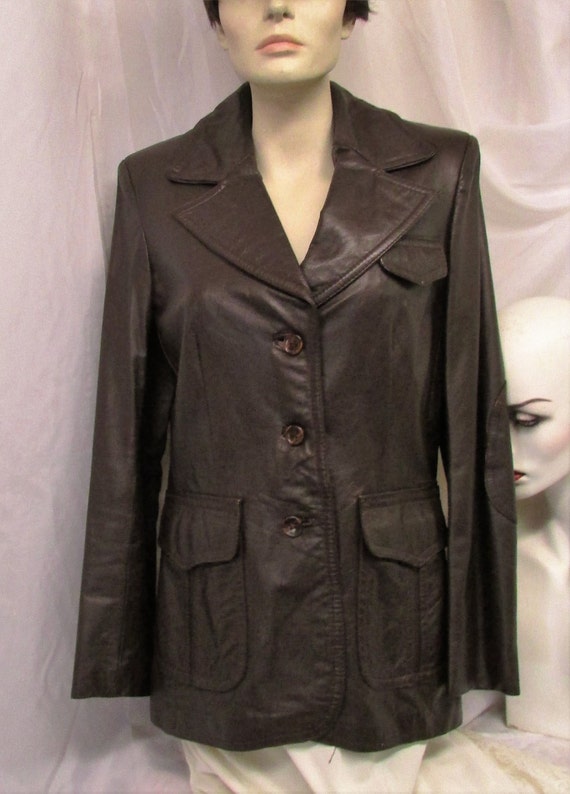 Vintage 1970's 1980's Coat Leather Jacket Brown Ca