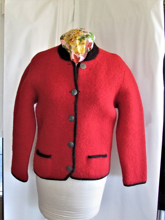 Vintage Cardigan Sweater Red Boiled Wool Austrian