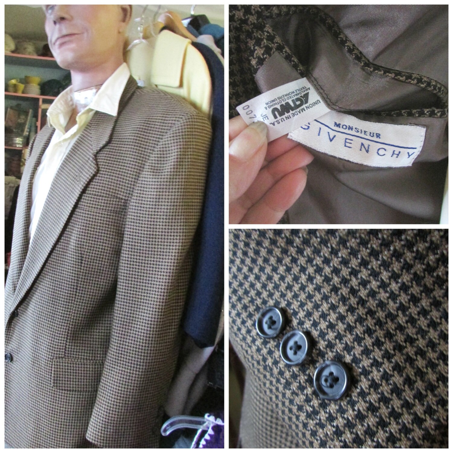 美品 80s GIVENCHY MONSIEUR テーラード ジャケット 日本製 Men's Vintage 1970's 80's Jacket Monsieur Givenchy Houndstooth