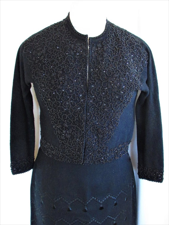 Vintage 1960's Sweater Beaded Black Lambswool Ang… - image 2